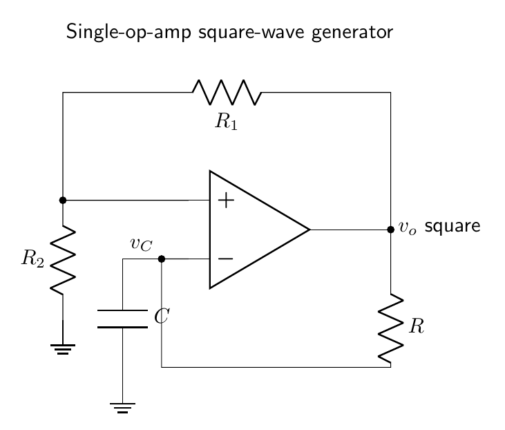Single op-amp square wave generator with Schmitt positive feedback and an RC timing network