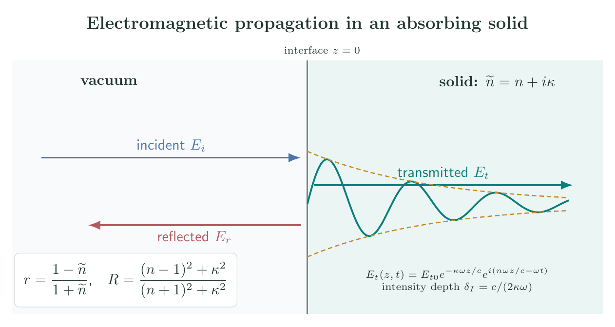 Reflection and exponentially attenuated electromagnetic transmission at the surface of an absorbing solid